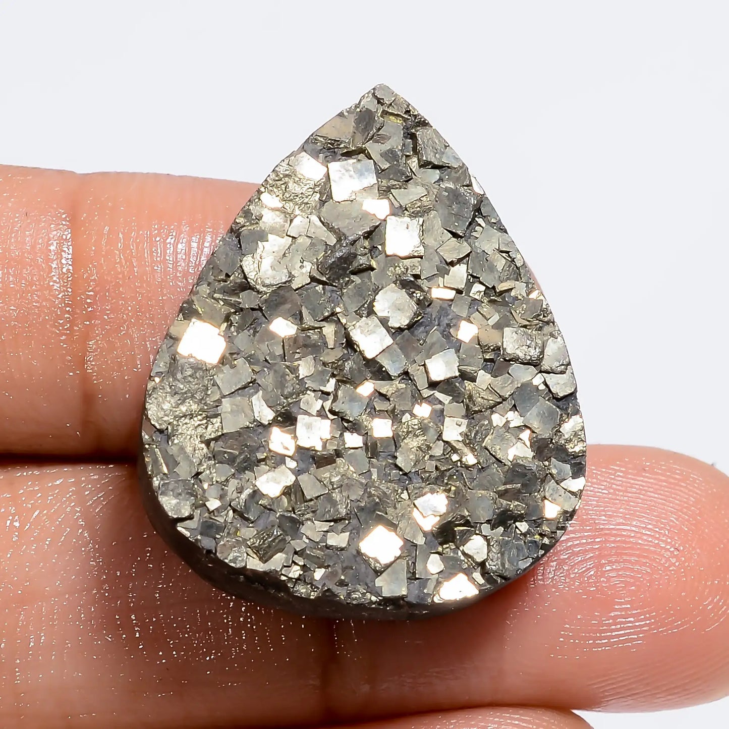 Wonderful Top Grade Quality 100% Natural Pyrite Pear Shape Druzy Loose Gemstone For Making Jewelry 65.5 Ct. 27X22X7 mm V-6392