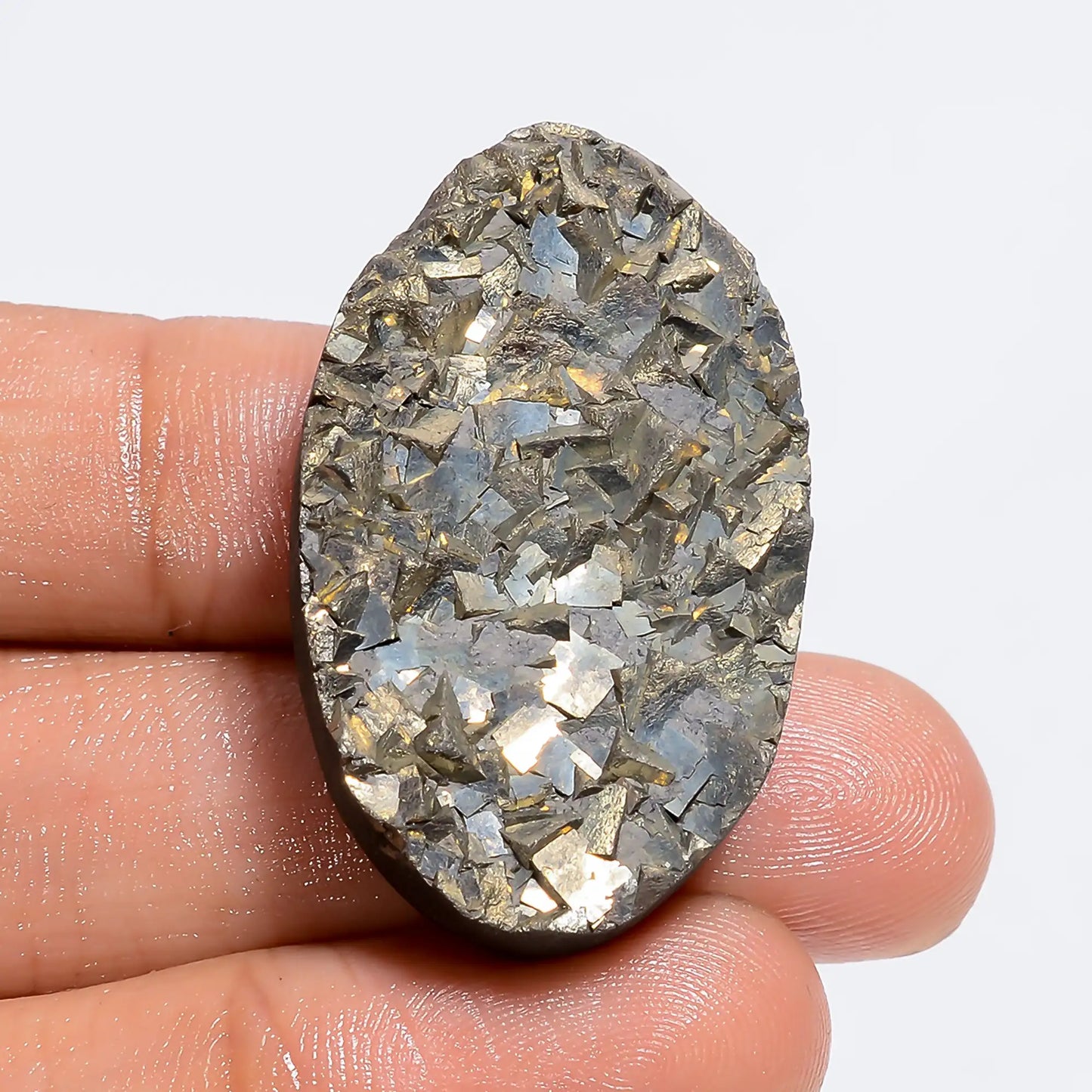 Amazing Top Grade Quality 100% Natural Pyrite Oval Shape Druzy Loose Gemstone For Making Jewelry 103 Ct. 35X21X8 mm V-6393