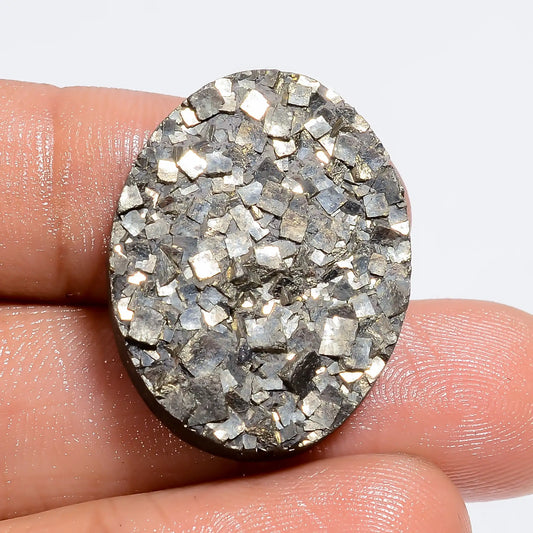 Attractive Top Grade Quality 100% Natural Pyrite Oval Shape Druzy Loose Gemstone For Making Jewelry 43 Ct. 25X19X5 mm V-6394