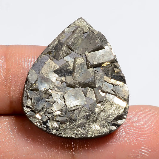 Awesome Top Grade Quality 100% Natural Pyrite Pear Shape Druzy Loose Gemstone For Making Jewelry 49 Ct. 25X21X6 mm V-6395