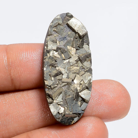 Beautiful Top Grade Quality 100% Natural Pyrite Oval Shape Druzy Loose Gemstone For Making Jewelry 62 Ct. 34X15X7 mm V-6396