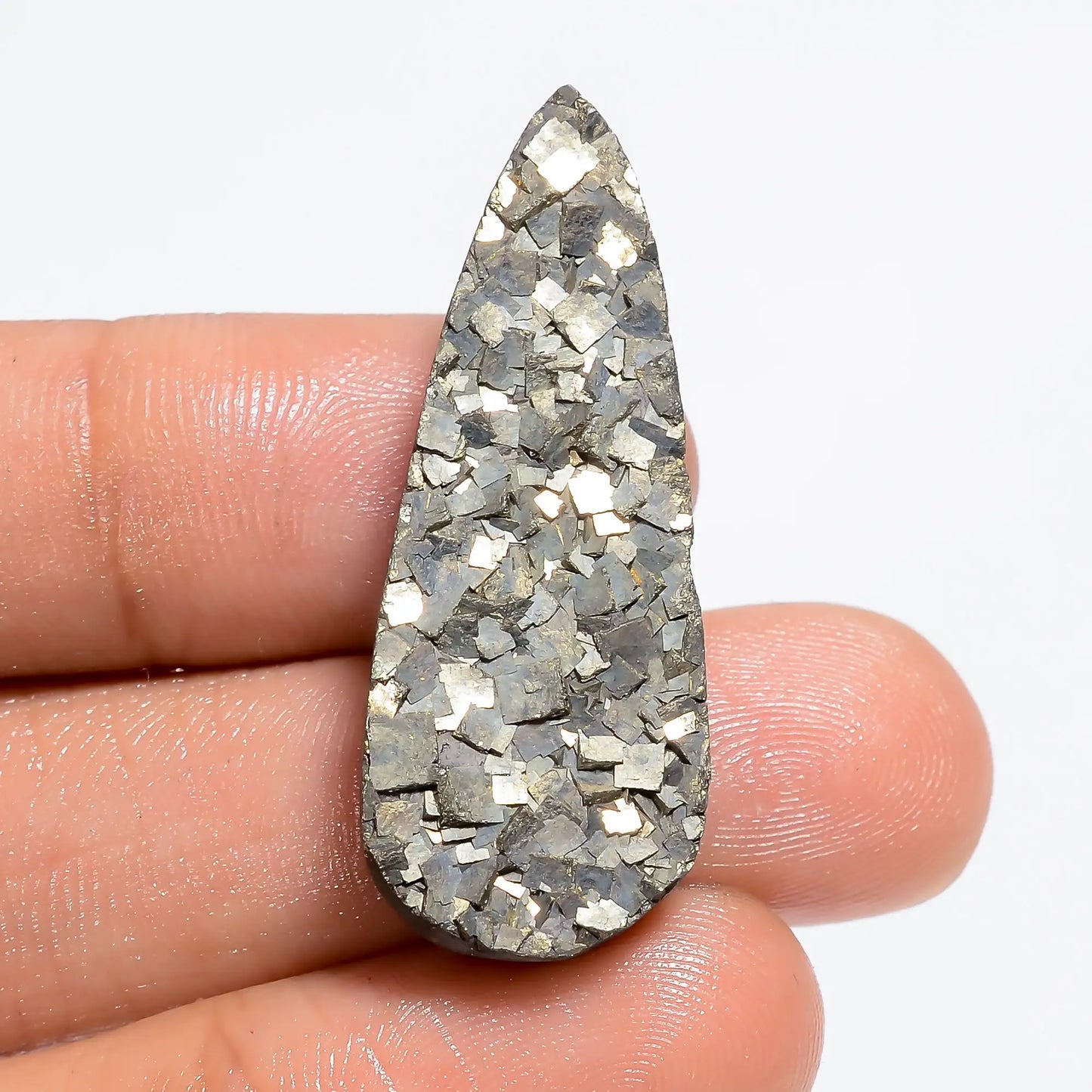 Excellent Top Grade Quality 100% Natural Pyrite Pear Shape Druzy Loose Gemstone For Making Jewelry 45.5 Ct. 35X14X5 mm V-6399