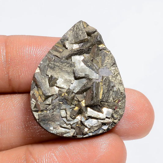 Exclusive Top Grade Quality 100% Natural Pyrite Pear Shape Druzy Loose Gemstone For Making Jewelry 66.5 Ct. 28X23X6 mm V-6400