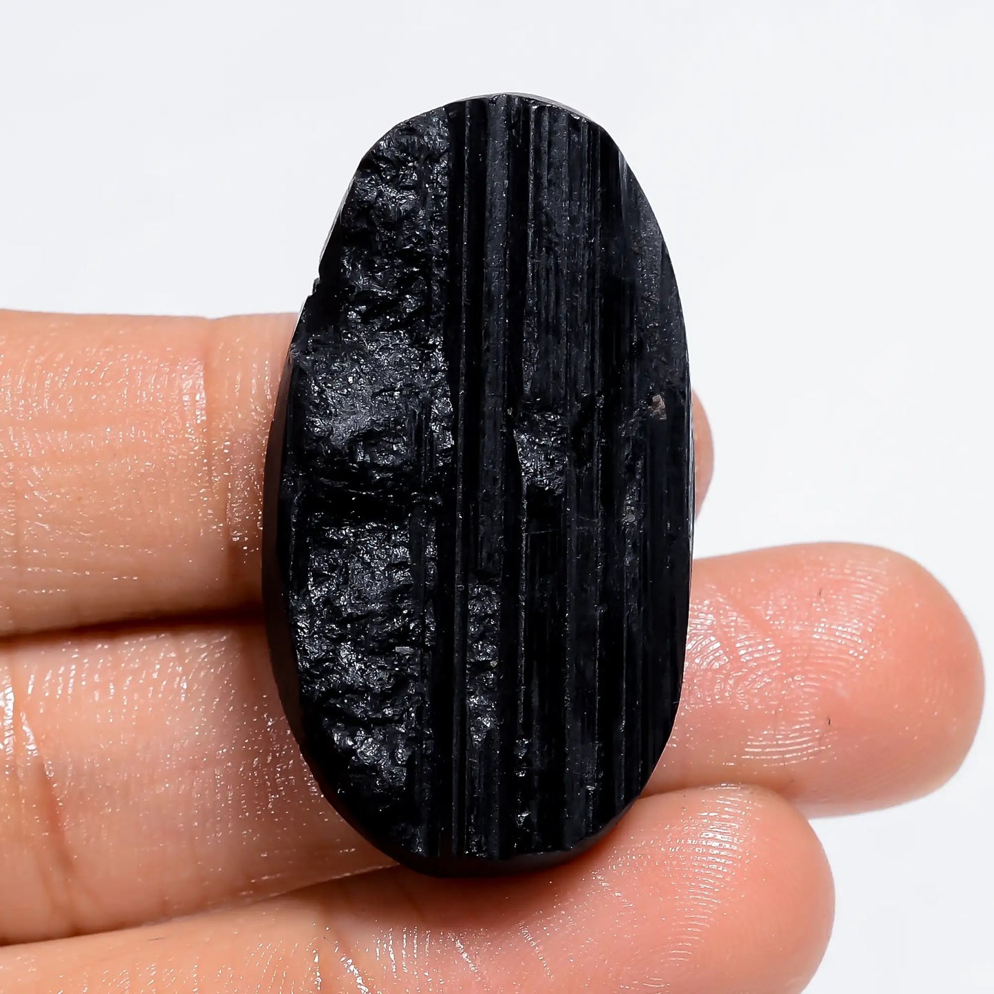 Elegant Top Grade Quality 100% Natural Black Tourmaline Druzy Oval Shape Cabochon Loose Gemstone For Making Jewelry 69.5 Ct 37X20X9 mm V-6401