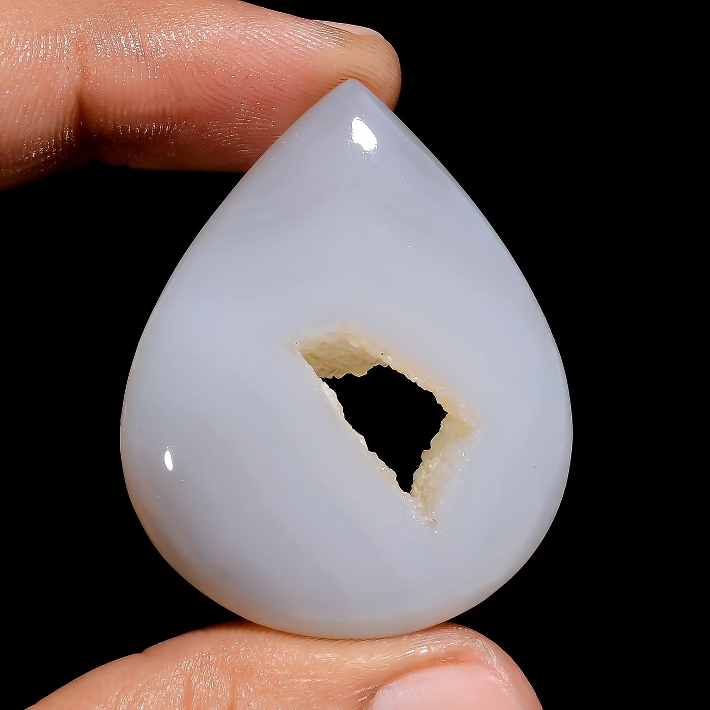 Amazing A One Quality 100% Natural Window White Botswana Agate Druzy Pear Shape Cabochon Gemstone For Making Jewelry 75.5 Ct 41X33X8 mm V6433