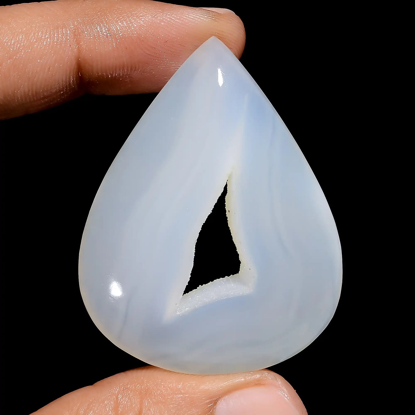 Wonderful A One Quality 100% Natural Window White Botswana Agate Druzy Pear Cabochon Gemstone For Making Jewelry 85.5 Ct. 47X36X7 mm V-6434