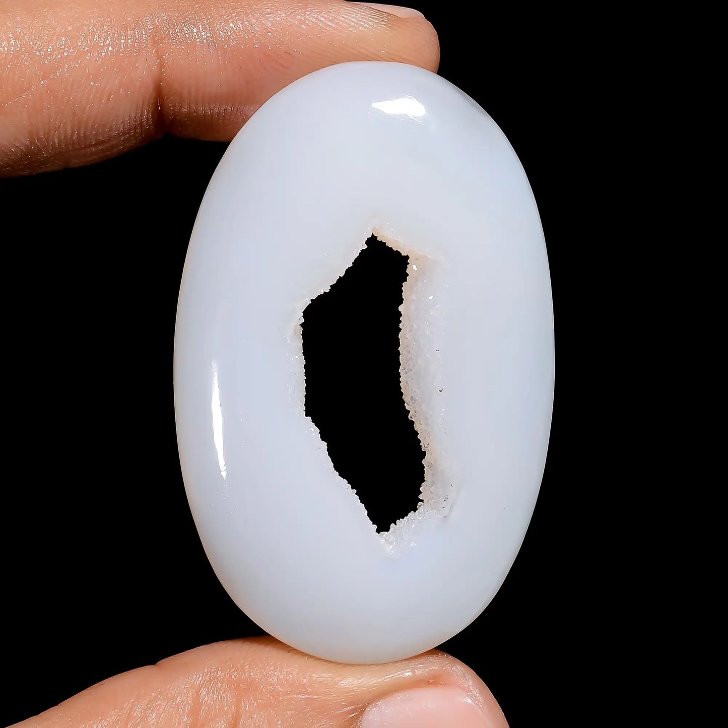 Amazing A One Quality 100% Natural Window White Botswana Agate Druzy Oval Shape Cabochon Gemstone For Making Jewelry 74 Ct 49X31X7 mm V-6435