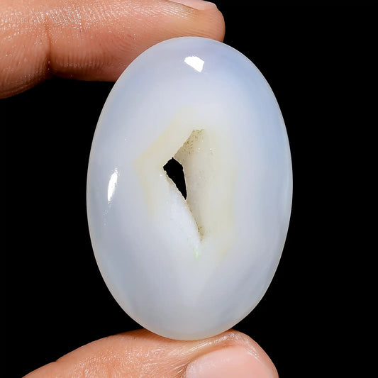 Attractive A One Quality 100% Natural Window White Botswana Agate Druzy Oval Cabochon Gemstone For Making Jewelry 65 Ct. 40X27X7 mm V-6436