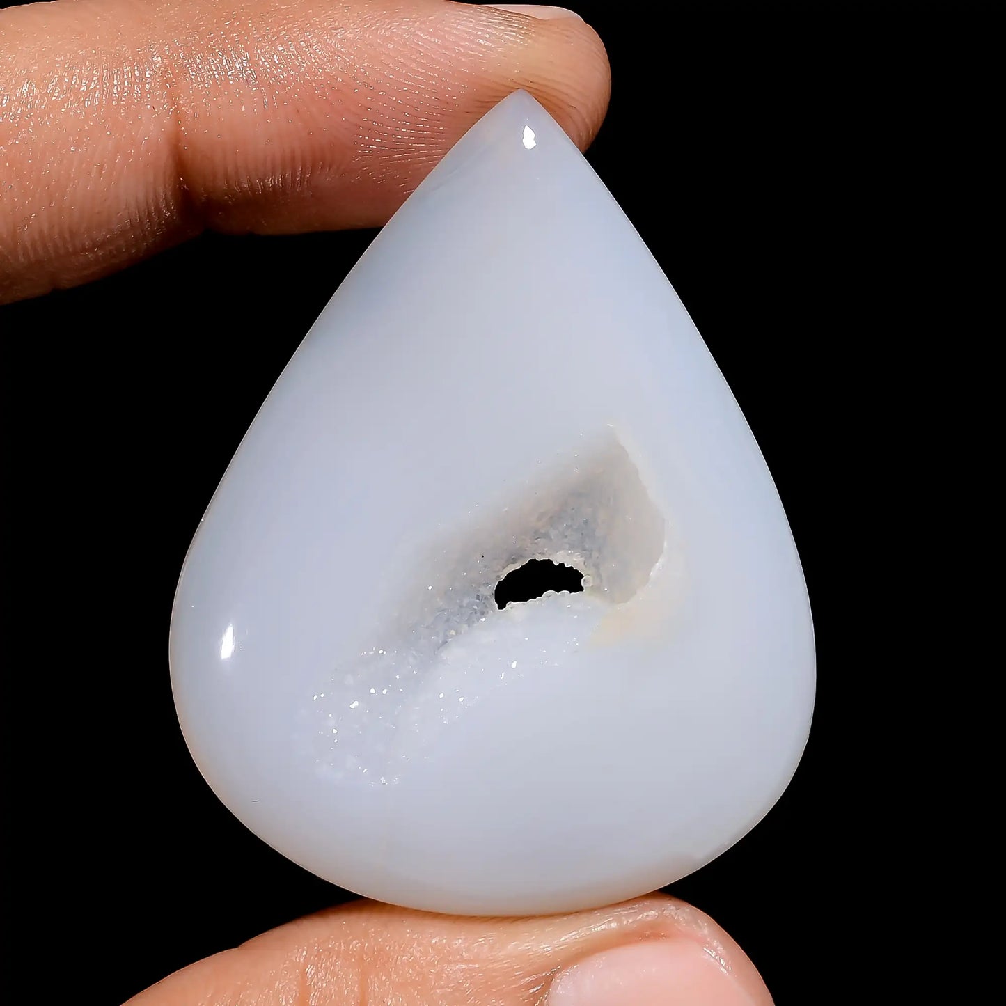 Awesome A One Quality 100% Natural Window White Botswana Agate Druzy Pear Shape Cabochon Gemstone For Making Jewelry 71 Ct 45X35X7 mm V-6437