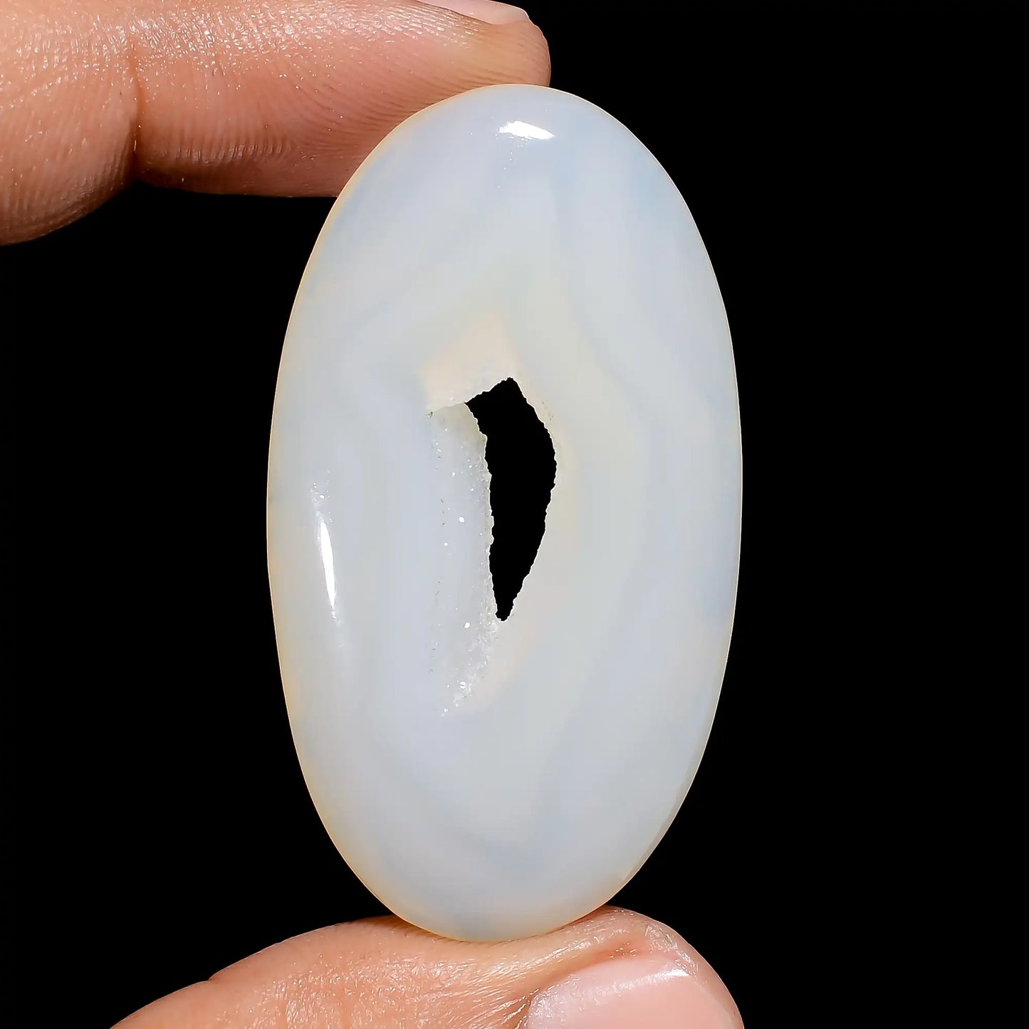 Beautiful A One Quality 100% Natural Window White Botswana Agate Druzy Oval Shape Cabochon Gemstone For Making Jewelry 57 Ct 47X26X6 mm V6438