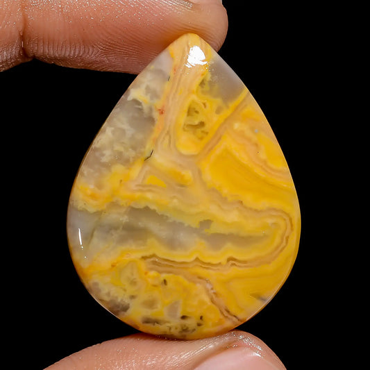 Unique Top Grade Quality 100% Natural Yellow Crazy Lace Agate Pear Shape Cabochon Loose Gemstone For Making Jewelry 45 Ct. 36X28X5 mm V-6515