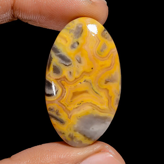 Wonderful Top Grade Quality 100% Natural Yellow Crazy Lace Agate Oval Shape Cabochon Gemstone For Making Jewelry 33.5 Ct. 33X19X5 mm V-6516