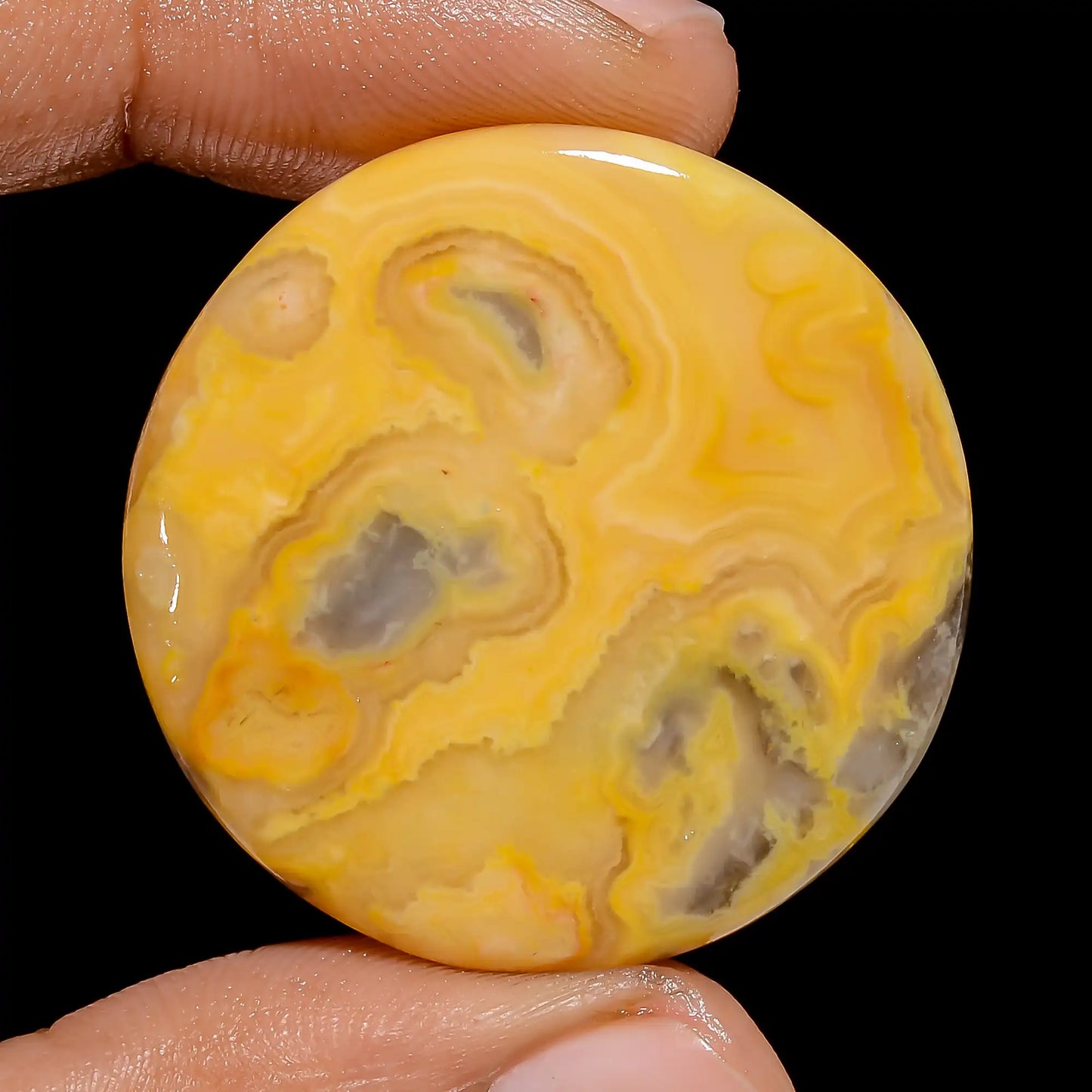 Amazing Top Grade Quality 100% Natural Yellow Crazy Lace Agate Round Shape Cabochon Loose Gemstone For Making Jewelry 43 Ct 33X33X5 mm V-6517