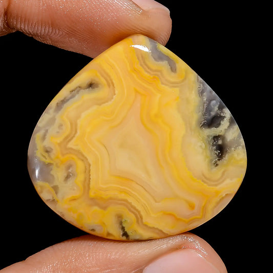 Wonderful Top Grade Quality 100% Natural Yellow Crazy Lace Agate Heart Shape Cabochon Gemstone For Making Jewelry 39 Ct. 30X32X5 mm V-6518