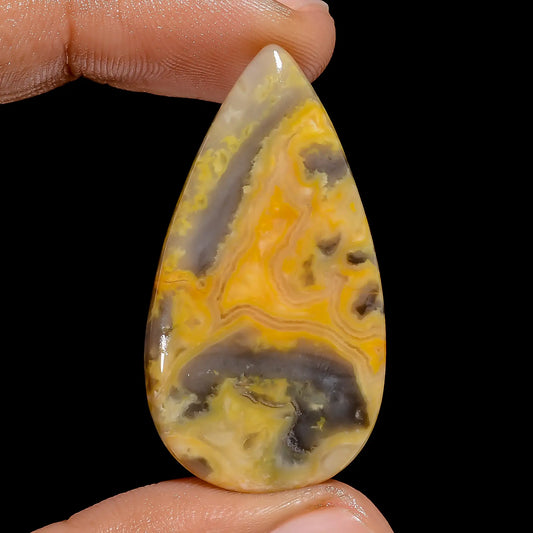 Awesome Top Grade Quality 100% Natural Yellow Crazy Lace Agate Pear Shape Cabochon Loose Gemstone For Making Jewelry 30.5 Ct 40X21X4 mm V6521