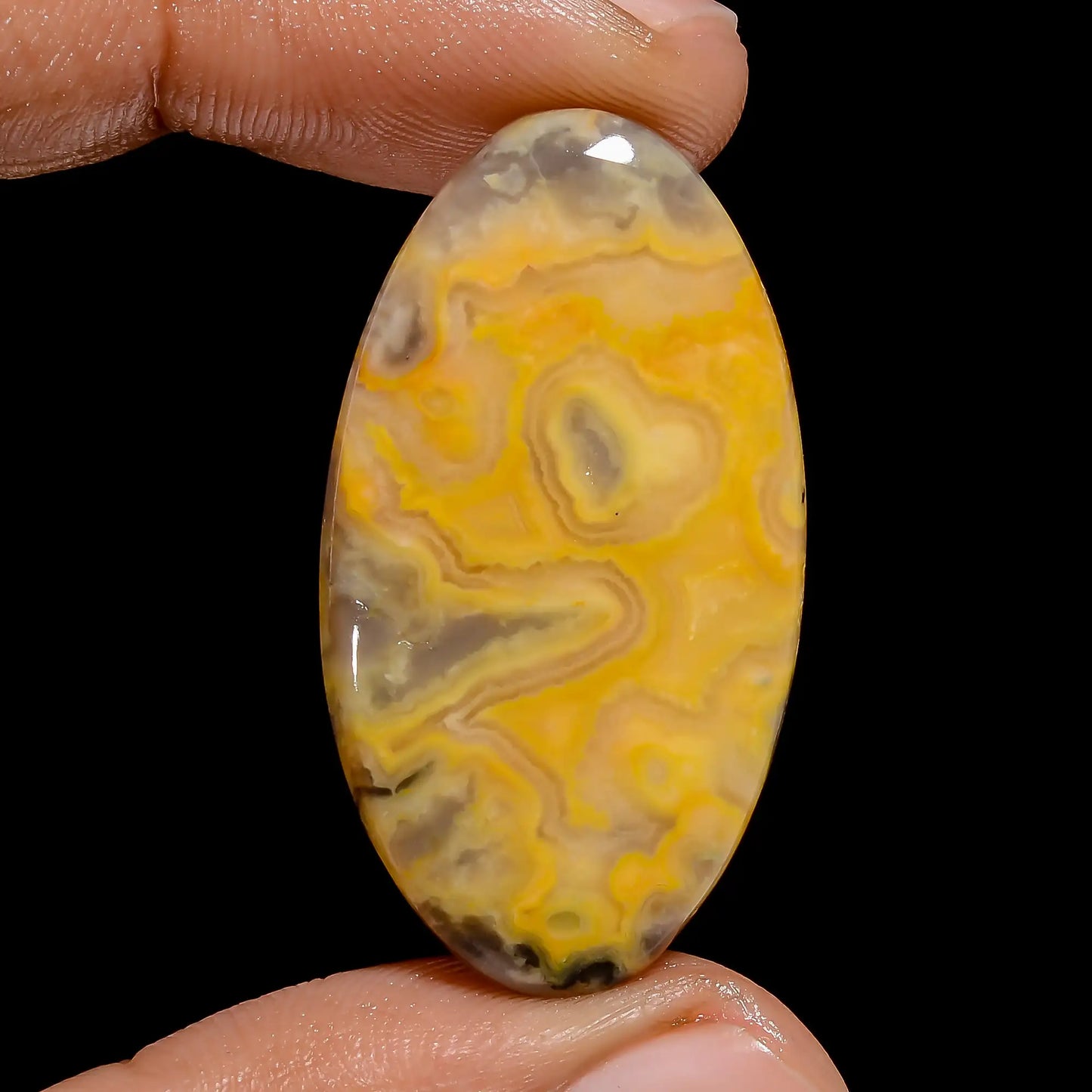 Beautiful Top Grade Quality 100% Natural Yellow Crazy Lace Agate Oval Shape Cabochon Gemstone For Making Jewelry 27.5 Ct. 36X19X4 mm V-6522