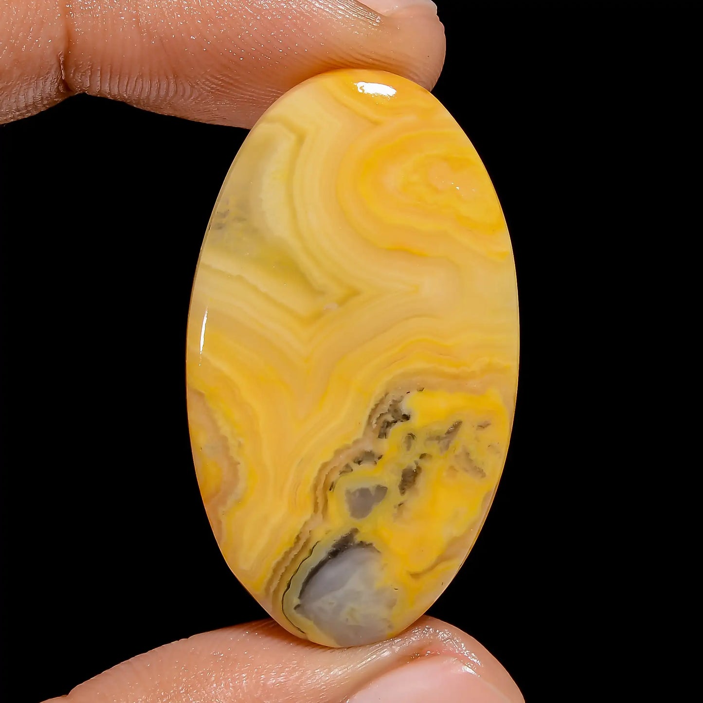 Exclusive Top Grade Quality 100% Natural Yellow Crazy Lace Agate Oval Shape Cabochon Loose Gemstone For Making Jewelry 34 Ct 37X21X5 mm V6526