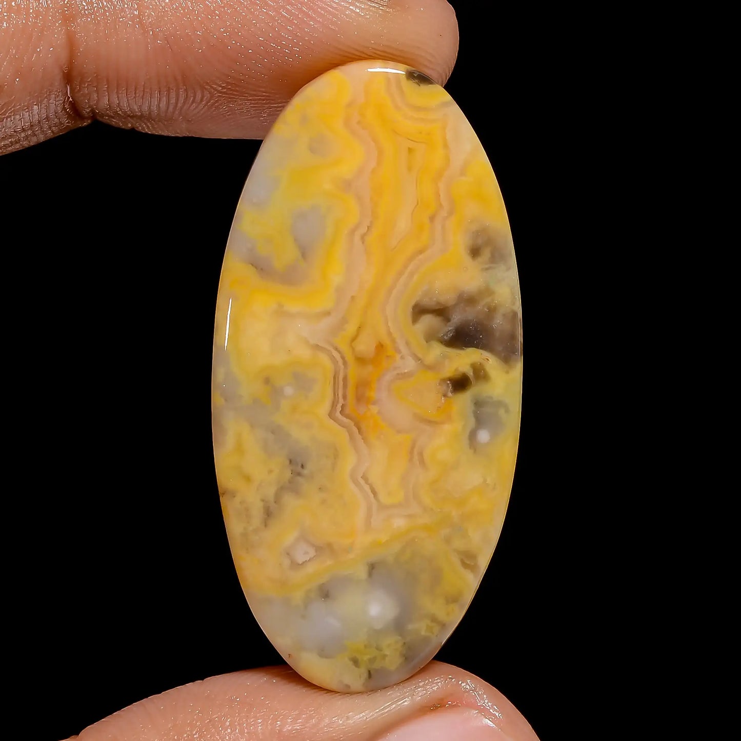 Elegant Top Grade Quality 100% Natural Yellow Crazy Lace Agate Oval Shape Cabochon Loose Gemstone For Making Jewelry 32.5 Ct 40X19X4 mm V6527