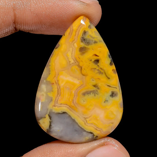 Fantastic Top Grade Quality 100% Natural Yellow Crazy Lace Agate Pear Shape Cabochon Loose Gemstone For Making Jewelry 31 Ct 35X24X5 mm V6528