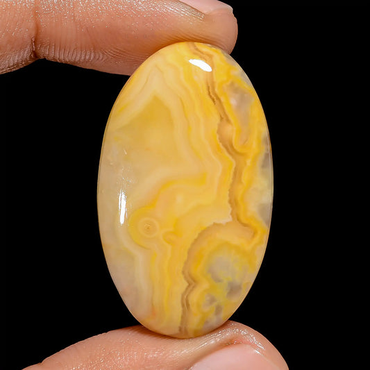 Gorgeous Top Grade Quality 100% Natural Yellow Crazy Lace Agate Oval Shape Cabochon Gemstone For Making Jewelry 40.5 Ct. 35X21X6 mm V-6529