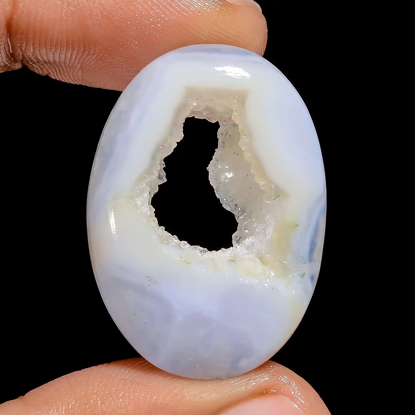 Wonderful Top Grade Quality 100% Natural Window Blue Lace Agate Druzy Oval Shape Cabochon Gemstone For Making Jewelry 28 Ct 31X22X5 mm V-6532