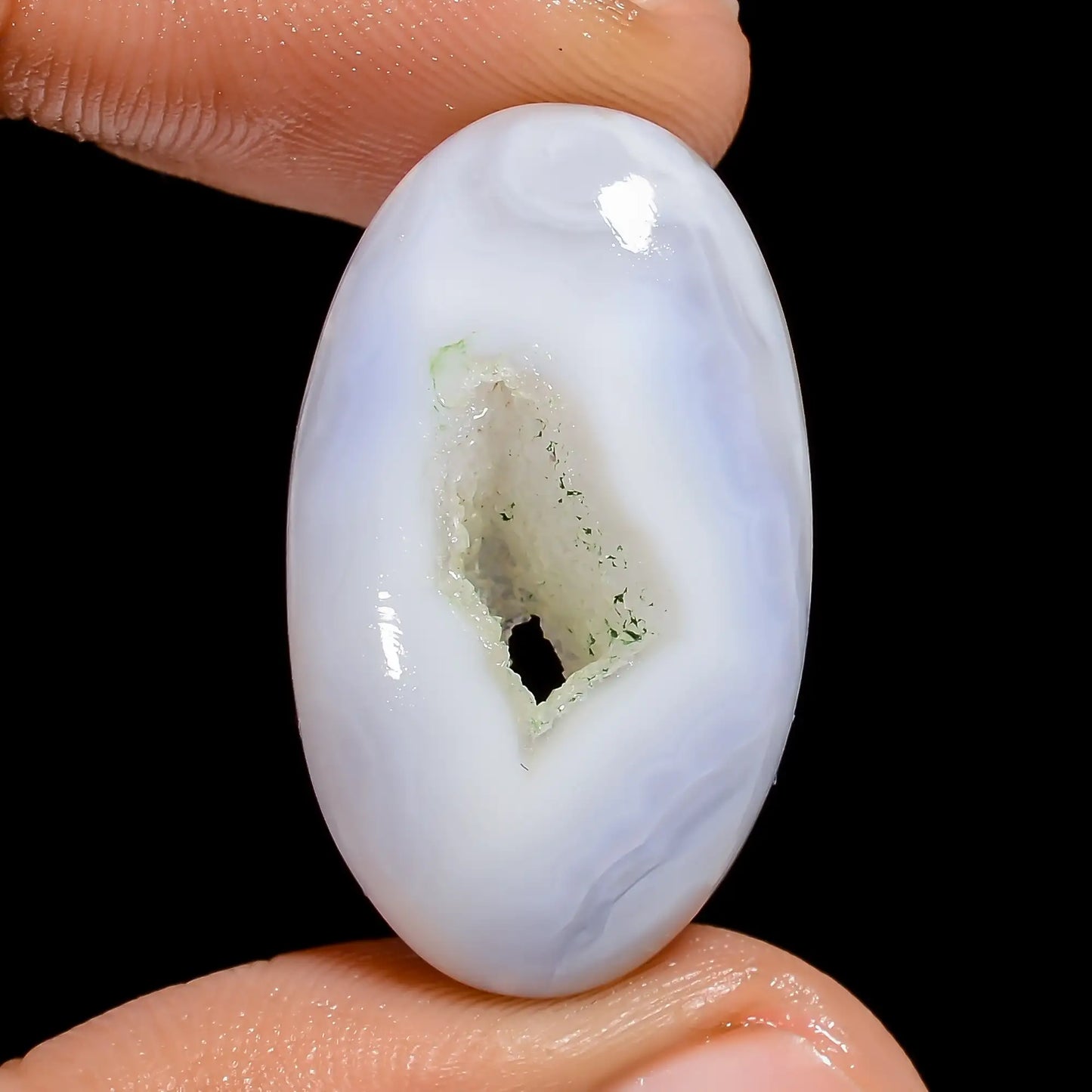 Amazing Top Grade Quality 100% Natural Window Blue Lace Agate Druzy Oval Shape Cabochon Gemstone For Making Jewelry 27 Ct. 28X16X7 mm V-6533