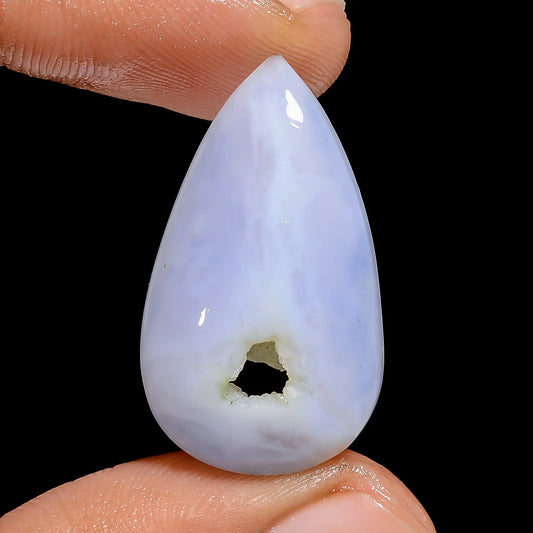 Wonderful Top Grade Quality 100% Natural Window Blue Lace Agate Druzy Pear Shape Cabochon Gemstone For Making Jewelry 19 Ct 28X16X5 mm V-6534