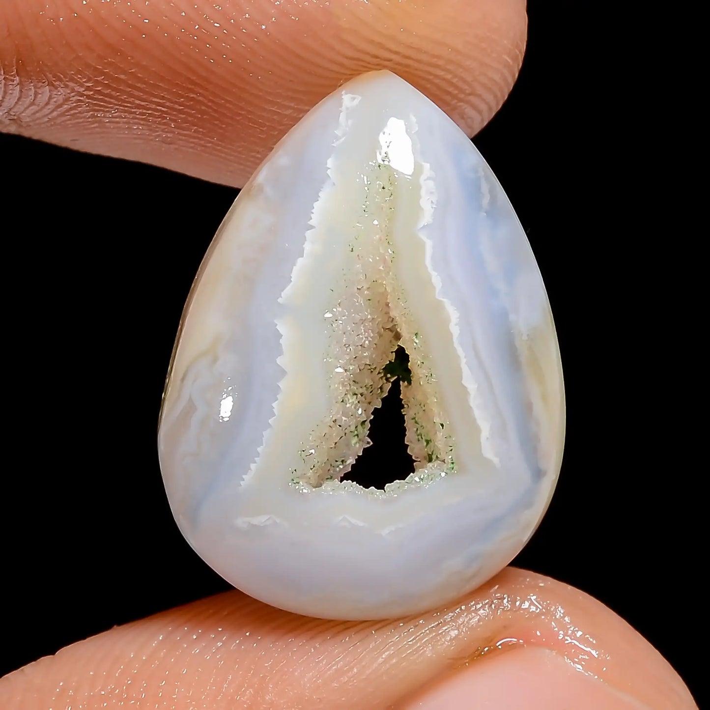 Awesome Top Grade Quality 100% Natural Window Blue Lace Agate Druzy Pear Shape Cabochon Gemstone For Making Jewelry 9 Ct. 19X14X4 mm V-6537