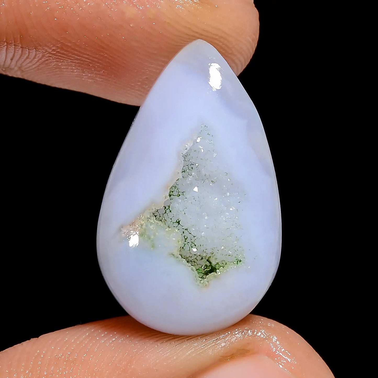 Classic Top Grade Quality 100% Natural Blue Lace Agate Druzy Pear Shape Cabochon Loose Gemstone For Making Jewelry 14.5 Ct 21X13X5 mm V-6539