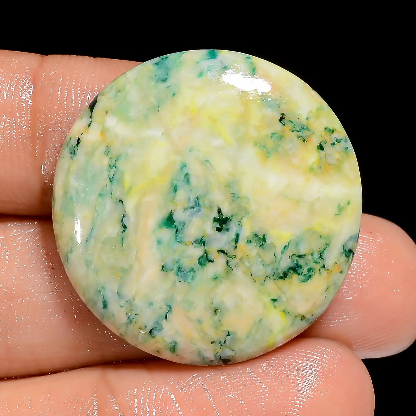 Tempting Top Grade Quality 100% Natural Mariposite Round Shape Cabochon Loose Gemstone For Making Jewelry 35.5 Ct. 27X27X4 mm V-6597