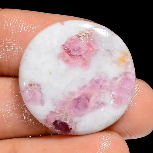 Wonderful Top Grade Quality 100% Natural Pink Tourmaline Quartz Round Shape Cabochon Gemstone For Making Jewelry 23.5 Ct. 24X24X4 mm V-6642