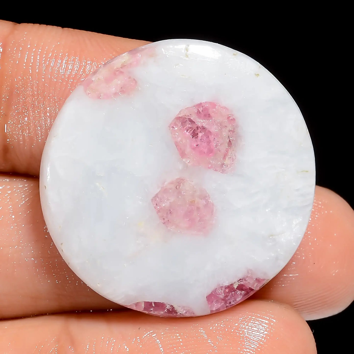 Amazing Top Grade Quality 100% Natural Pink Tourmaline Quartz Round Shape Cabochon Loose Gemstone For Making Jewelry 24.5 Ct 25X25X3 mm V6643