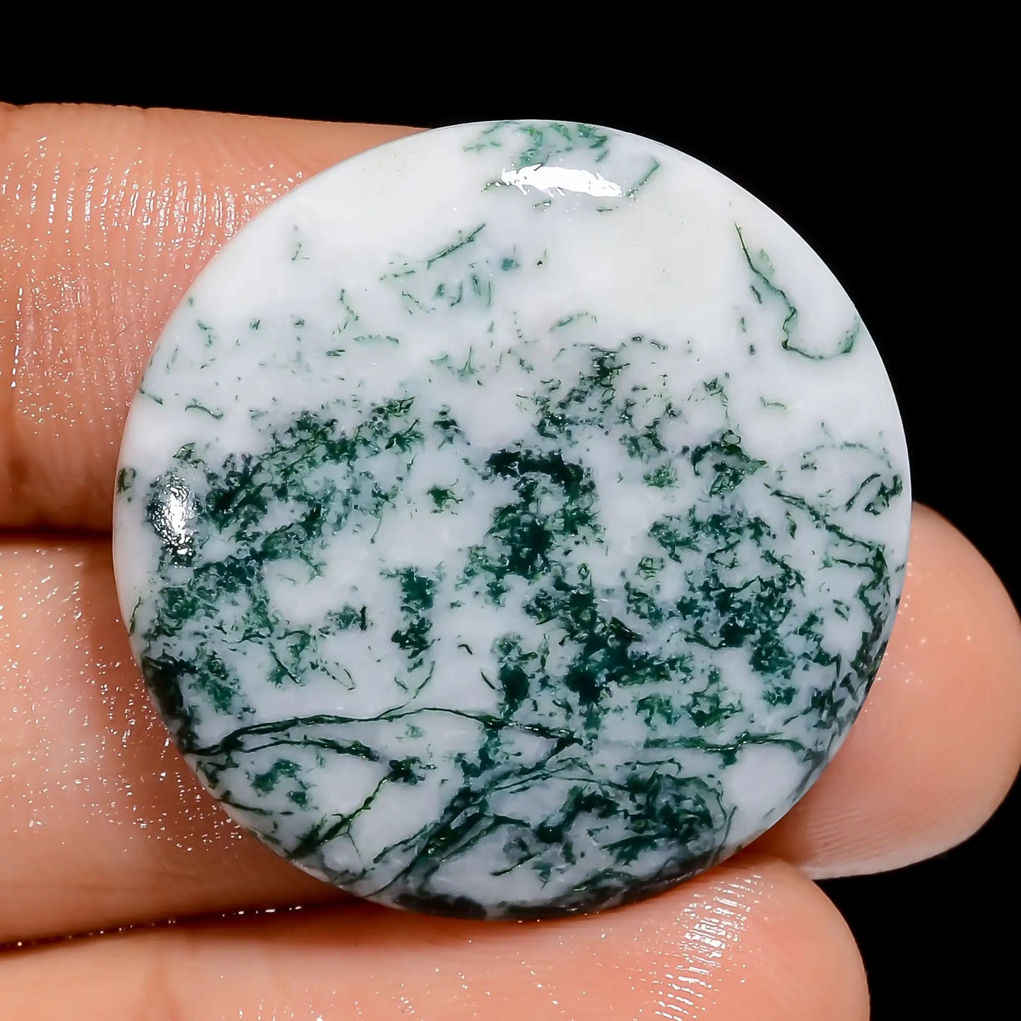 Awesome Top Grade Quality 100% Natural Tree Agate Round Shape Cabochon Loose Gemstone For Making Jewelry 27.5 Ct. 27X27X4 mm V-6663