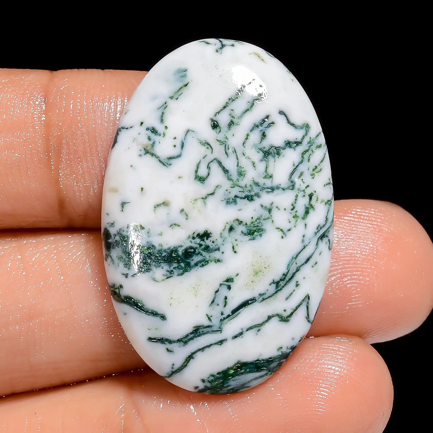 Beautiful Top Grade Quality 100% Natural Tree Agate Oval Shape Cabochon Loose Gemstone For Making Jewelry 27.5 Ct. 32X20X4 mm V-6664