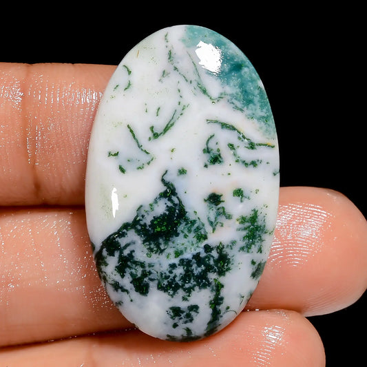 Classic Top Grade Quality 100% Natural Tree Agate Oval Shape Cabochon Loose Gemstone For Making Jewelry 30.5 Ct. 32X19X5 mm V-6665