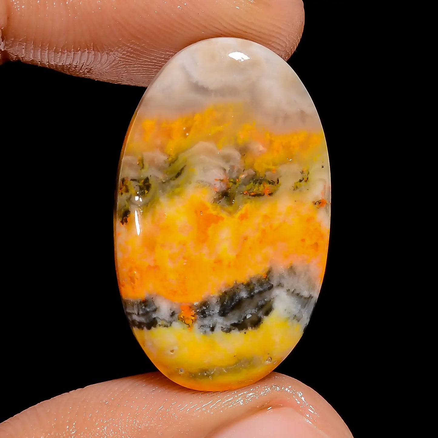 Amazing Top Grade Quality 100% Natural Bumble Bee Jasper Oval Shape Cabochon Loose Gemstone For Making Jewelry 21.5 Ct. 27X16X4 mm V-6687