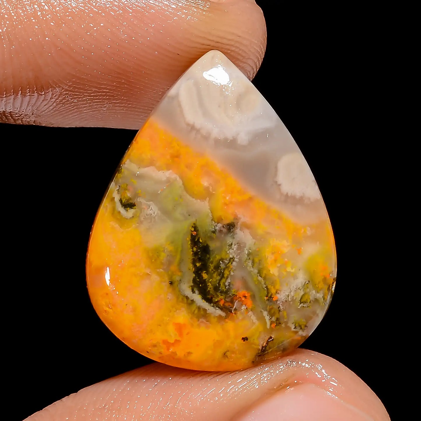 Beautiful Top Grade Quality 100% Natural Bumble Bee Jasper Pear Shape Cabochon Loose Gemstone For Making Jewelry 15.5 Ct. 22X17X4 mm V-6690