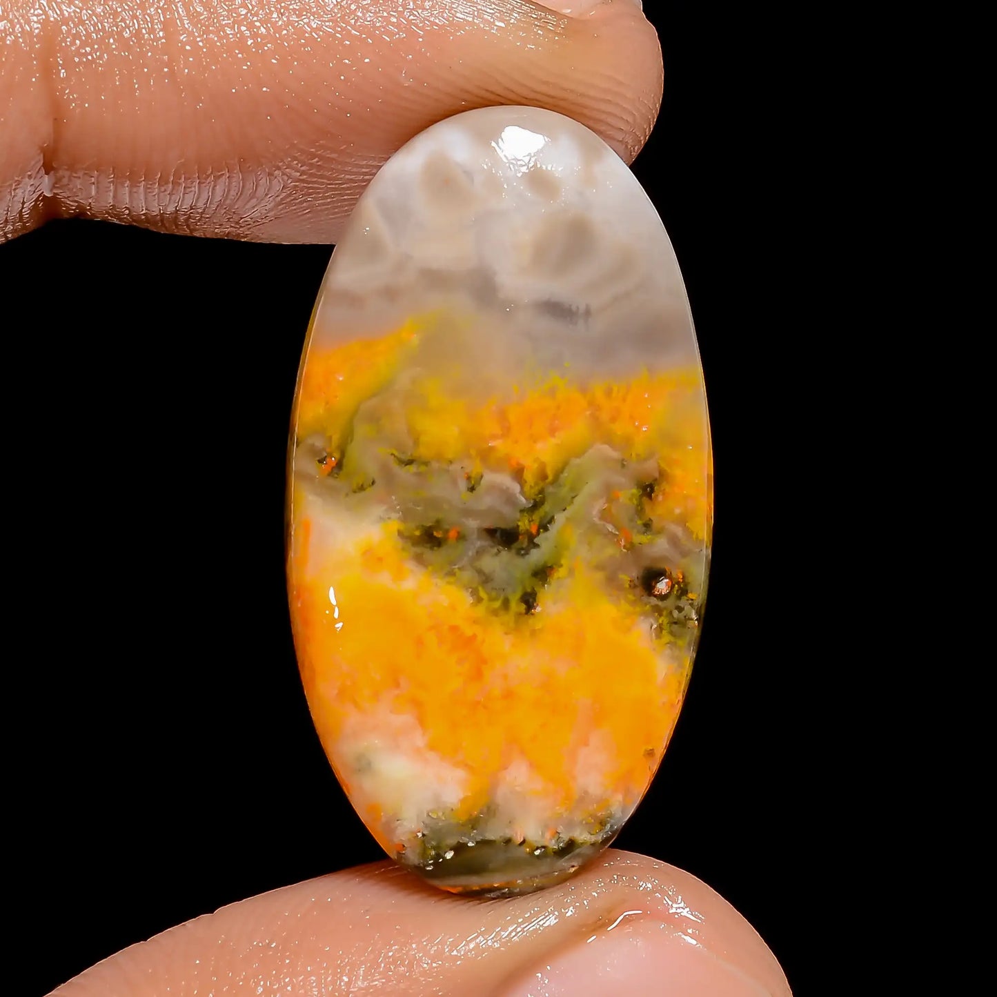 Classic Top Grade Quality 100% Natural Bumble Bee Jasper Oval Shape Cabochon Loose Gemstone For Making Jewelry 20 Ct. 29X15X3 mm V-6691