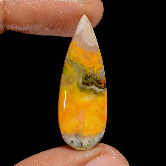 Elegant Top Grade Quality 100% Natural Bumble Bee Jasper Pear Shape Cabochon Loose Gemstone For Making Jewelry 11.5 Ct. 32X11X3 mm V-6695