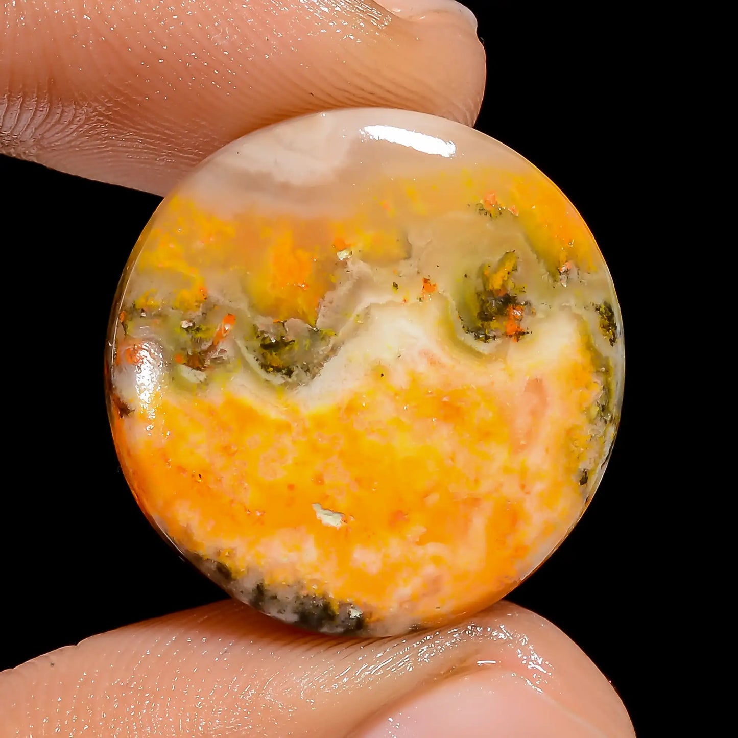 Gorgeous Top Grade Quality 100% Natural Bumble Bee Jasper Round Shape Cabochon Loose Gemstone For Making Jewelry 18 Ct. 20X20X3 mm V-6697