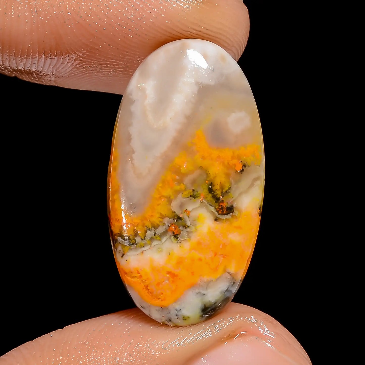 Unique Top Grade Quality 100% Natural Bumble Bee Jasper Oval Shape Cabochon Loose Gemstone For Making Jewelry 13.5 Ct. 25X13X4 mm V-6699