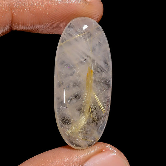 Excellent Top Grade Quality 100% Natural Golden Rutile Quartz Oval Shape Cabochon Loose Gemstone For Making Jewelry 26 Ct. 34X15X6 mm V-6751