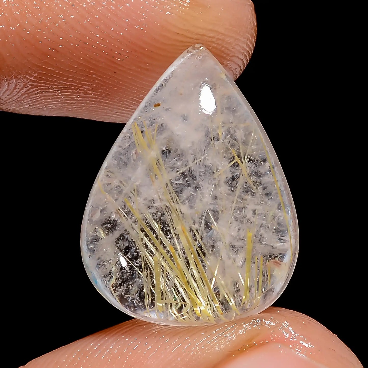 Fantastic Top Grade Quality 100% Natural Golden Rutile Quartz Pear Shape Cabochon Loose Gemstone For Making Jewelry 11 Ct. 19X14X5 mm V-6754