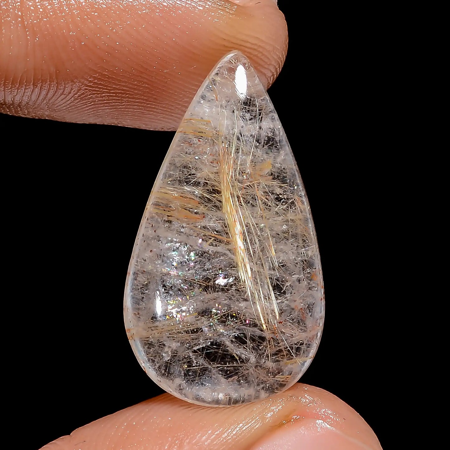 Outstanding Top Grade Quality 100% Natural Golden Rutile Quartz Pear Shape Cabochon Gemstone For Making Jewelry 13.5 Ct. 25X14X5 mm V-6760