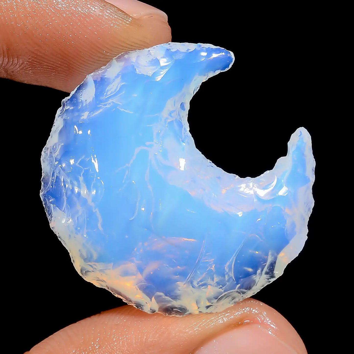 Elegant Top Grade Quality 100% Natural Opalite Crescent Moon Shape Rough Loose Gemstone For Making Jewelry 29.5 Ct. 30X28X8 mm V-6795