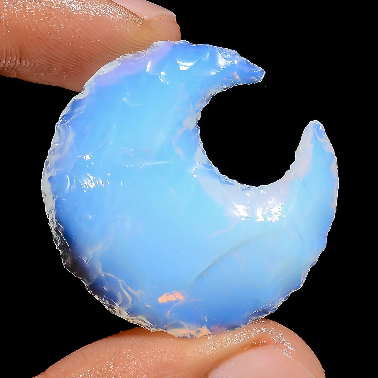 Gorgeous Top Grade Quality 100% Natural Opalite Crescent Moon Shape Rough Loose Gemstone For Making Jewelry 29.5 Ct. 31X30X6 mm V-6797