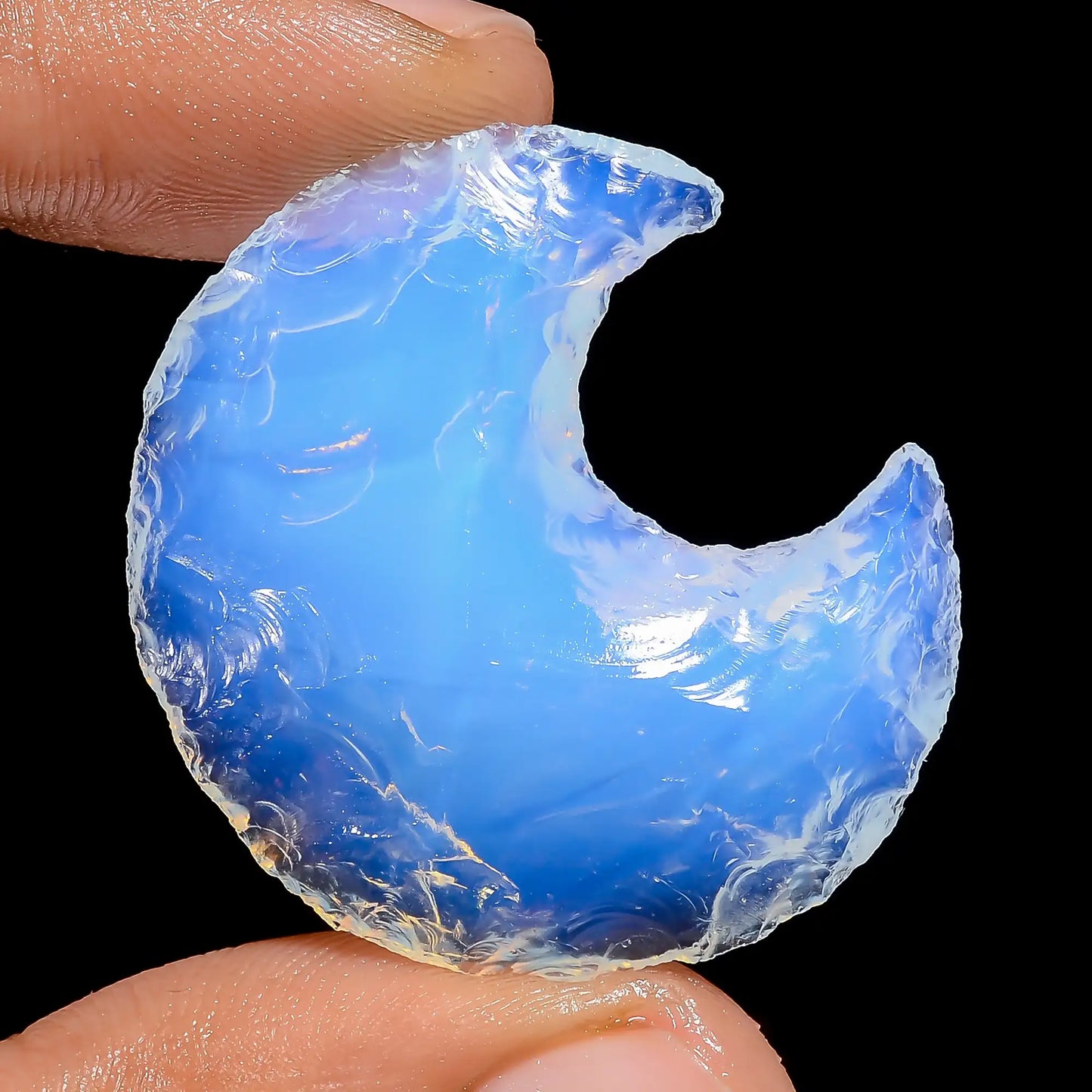 Marvellous Top Grade Quality 100% Natural Opalite Crescent Moon Shape Rough Loose Gemstone For Making Jewelry 31.5 Ct. 33X30X6 mm V-6800