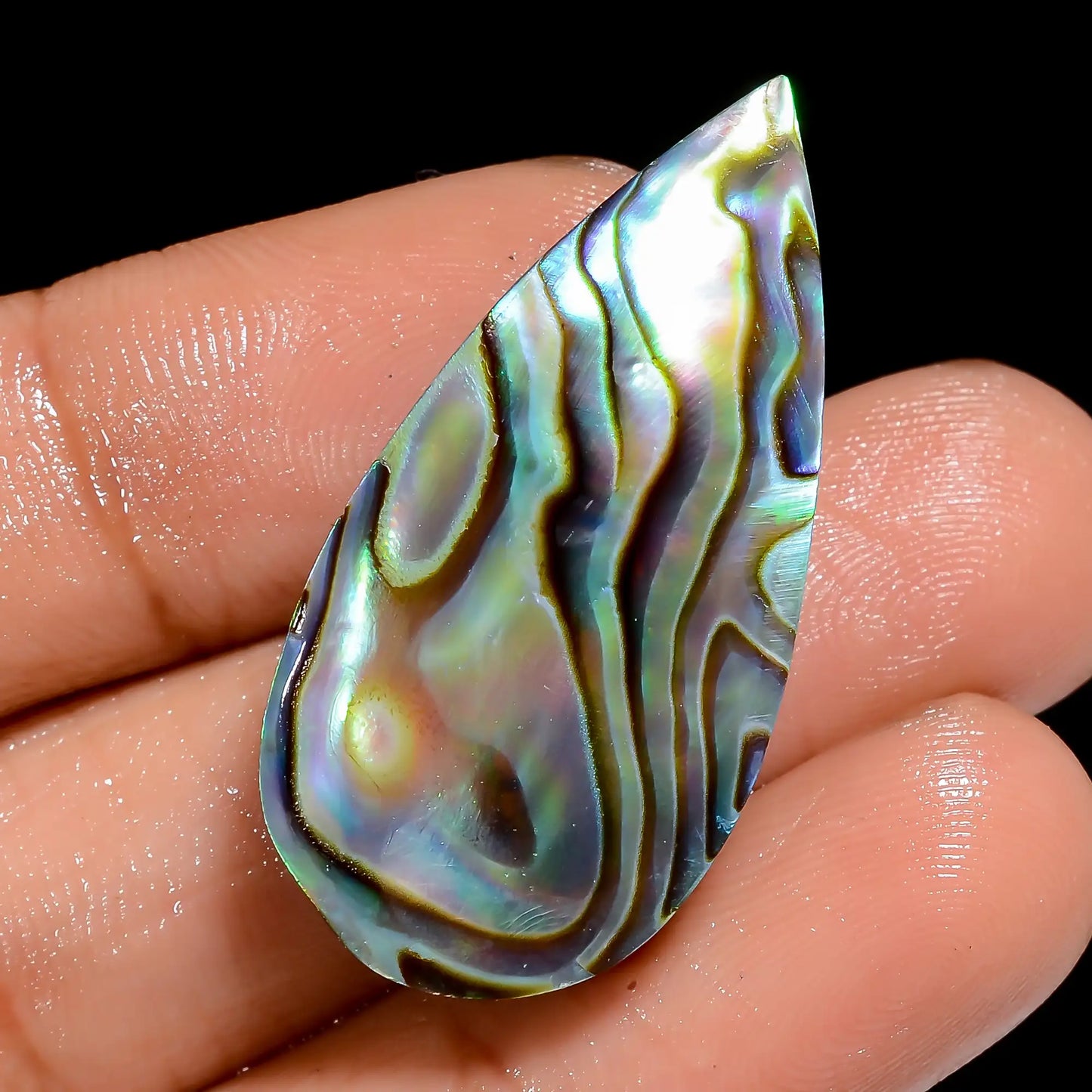 Stunning Top Grade Quality 100% Natural Abalone Shell Pear Shape Cabochon Loose Gemstone For Making Jewelry 26.5 Ct. 34X17X7 mm V-6805