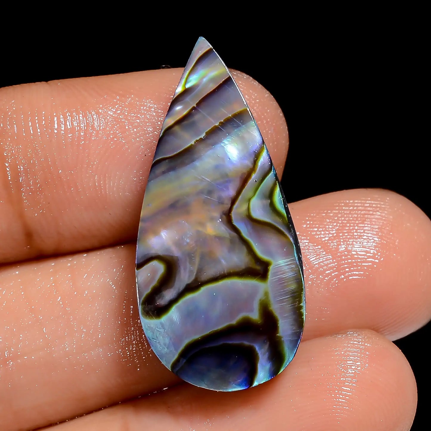 Supreme Top Grade Quality 100% Natural Abalone Shell Pear Shape Cabochon Loose Gemstone For Making Jewelry 18.5 Ct. 29X13X5 mm V-6806