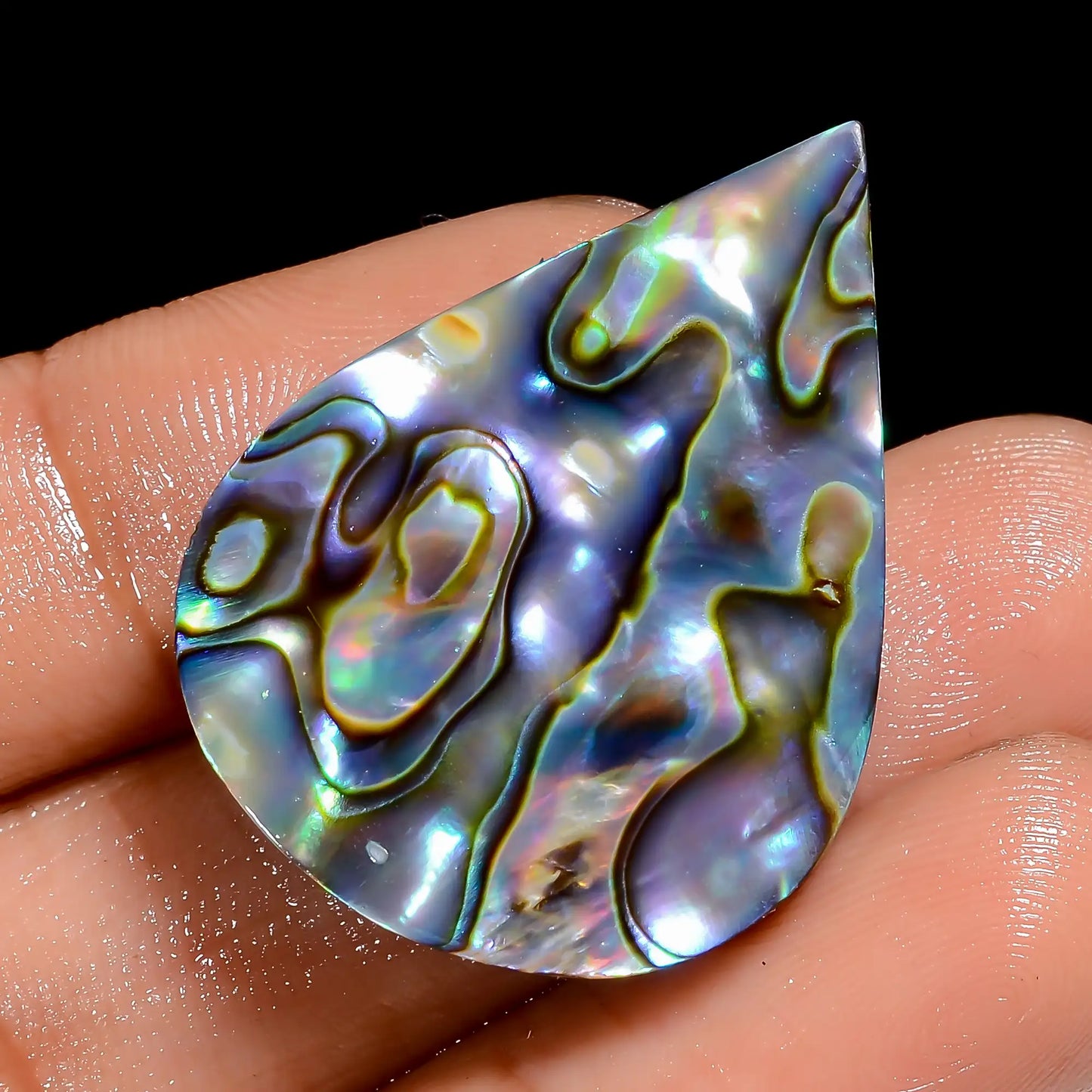 Tempting Top Grade Quality 100% Natural Abalone Shell Pear Shape Cabochon Loose Gemstone For Making Jewelry 34 Ct. 31X23X6 mm V-6807